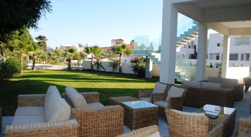 terrace seating space with a view of the green