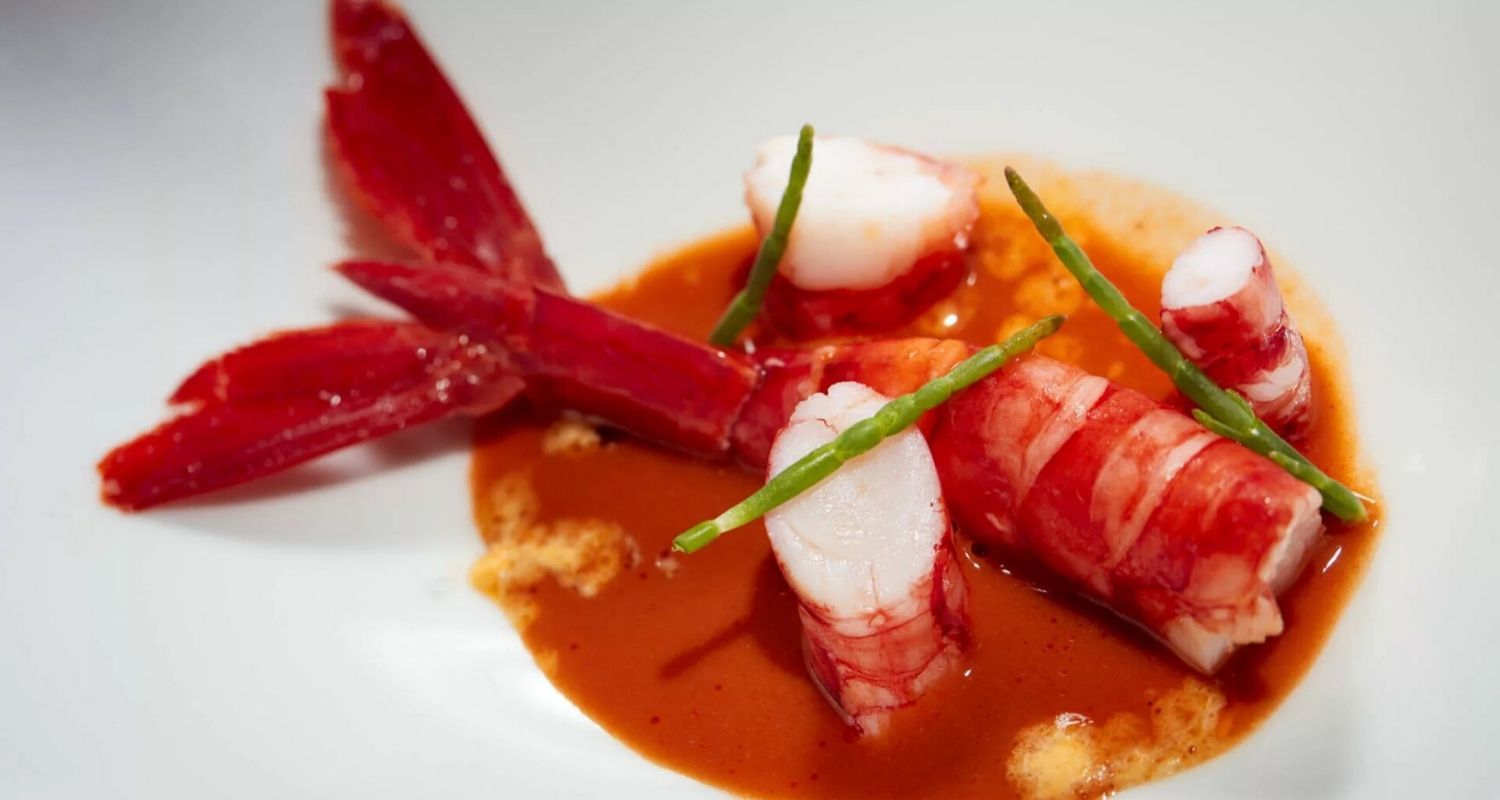 Seafood cuisine in the form of prawns in a fine dining setting
