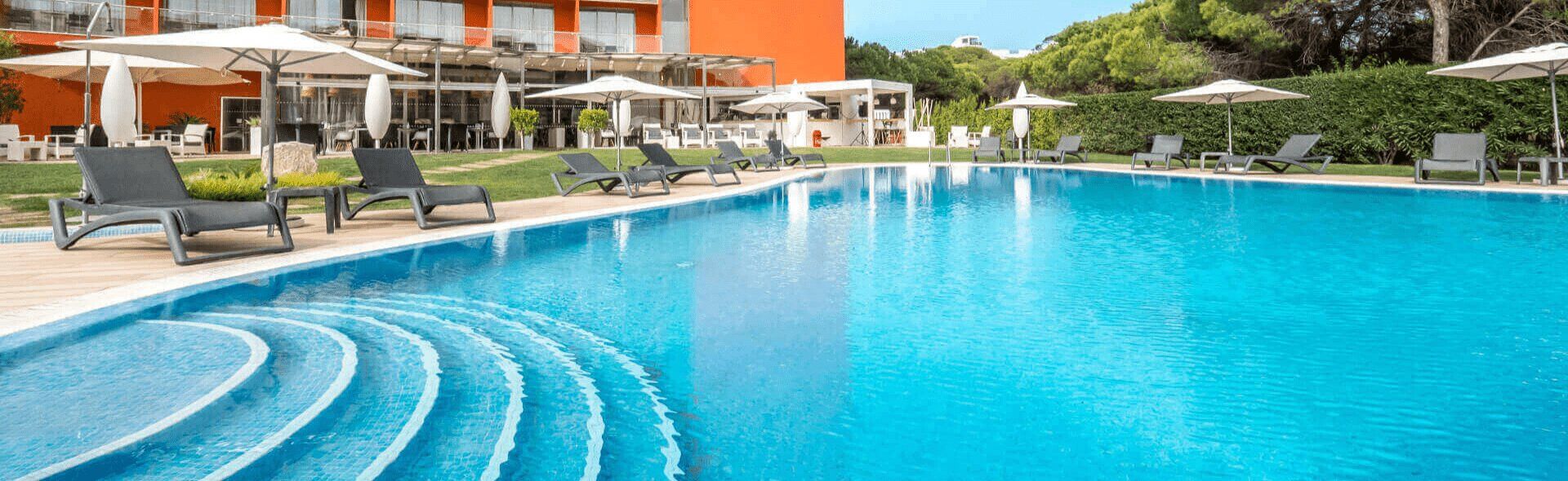 Roman-style steps into the pool