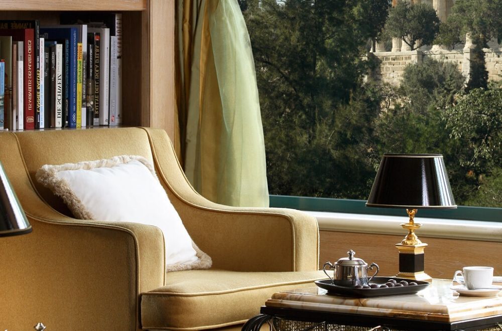 seating area in a hotel suite