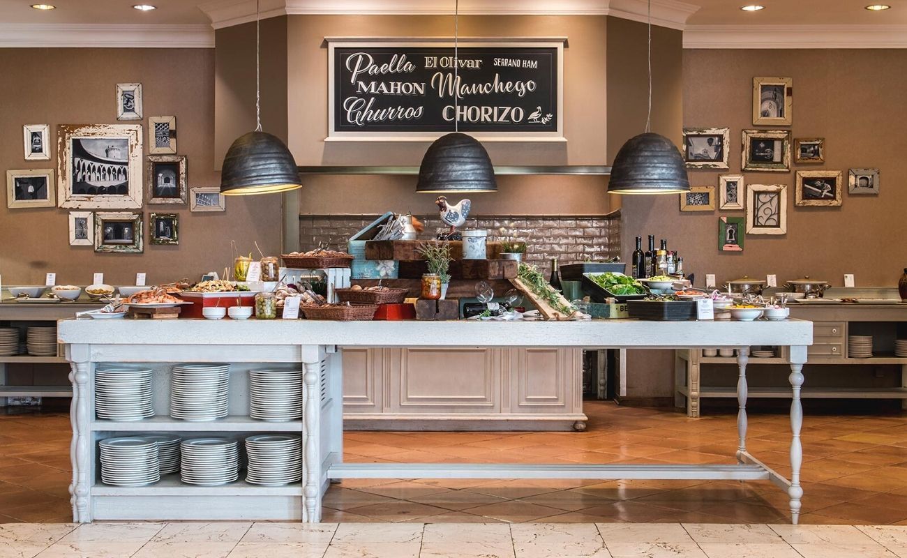 indoor buffet with an assortment of food