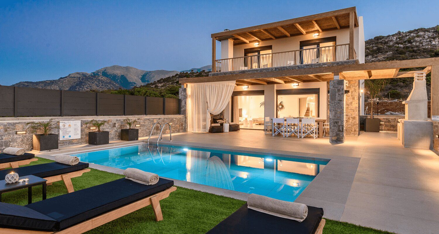 exterior villa at night