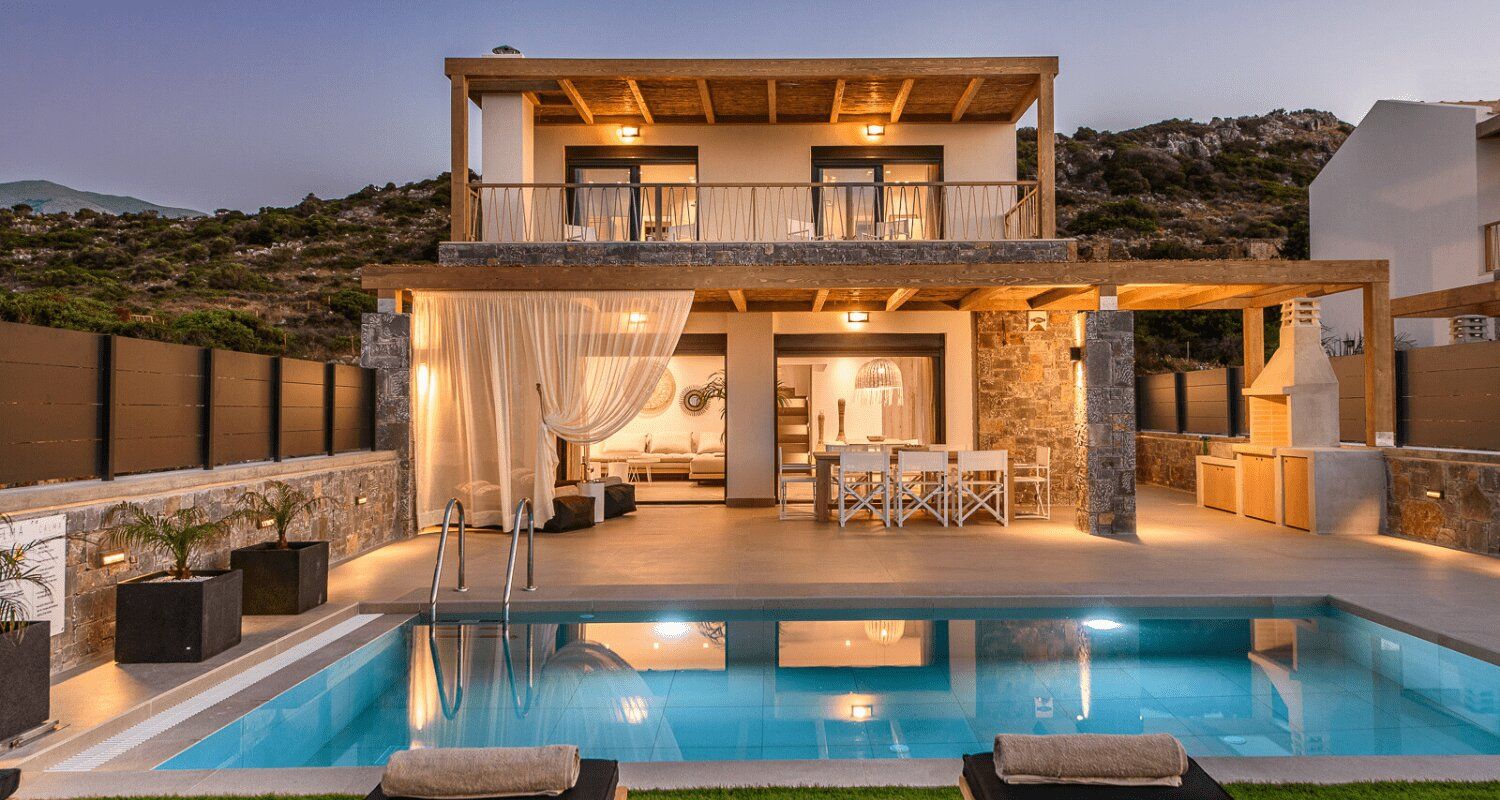 exterior villa at night