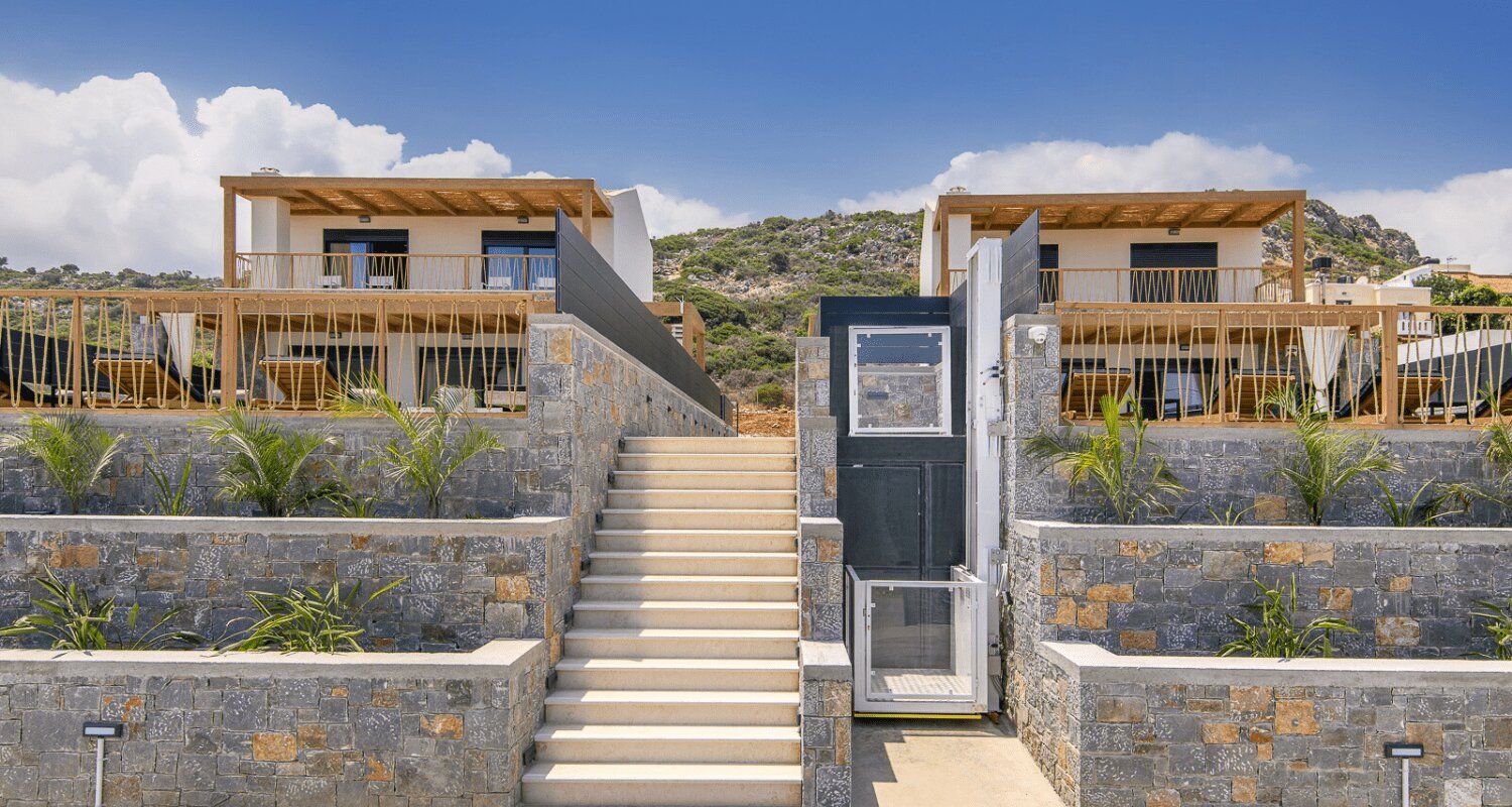 view of the lift from the private parking area to the villas