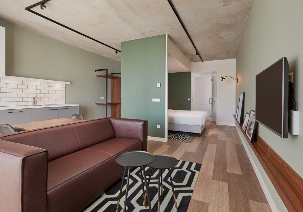 spacious apartment with a living room and kitchen