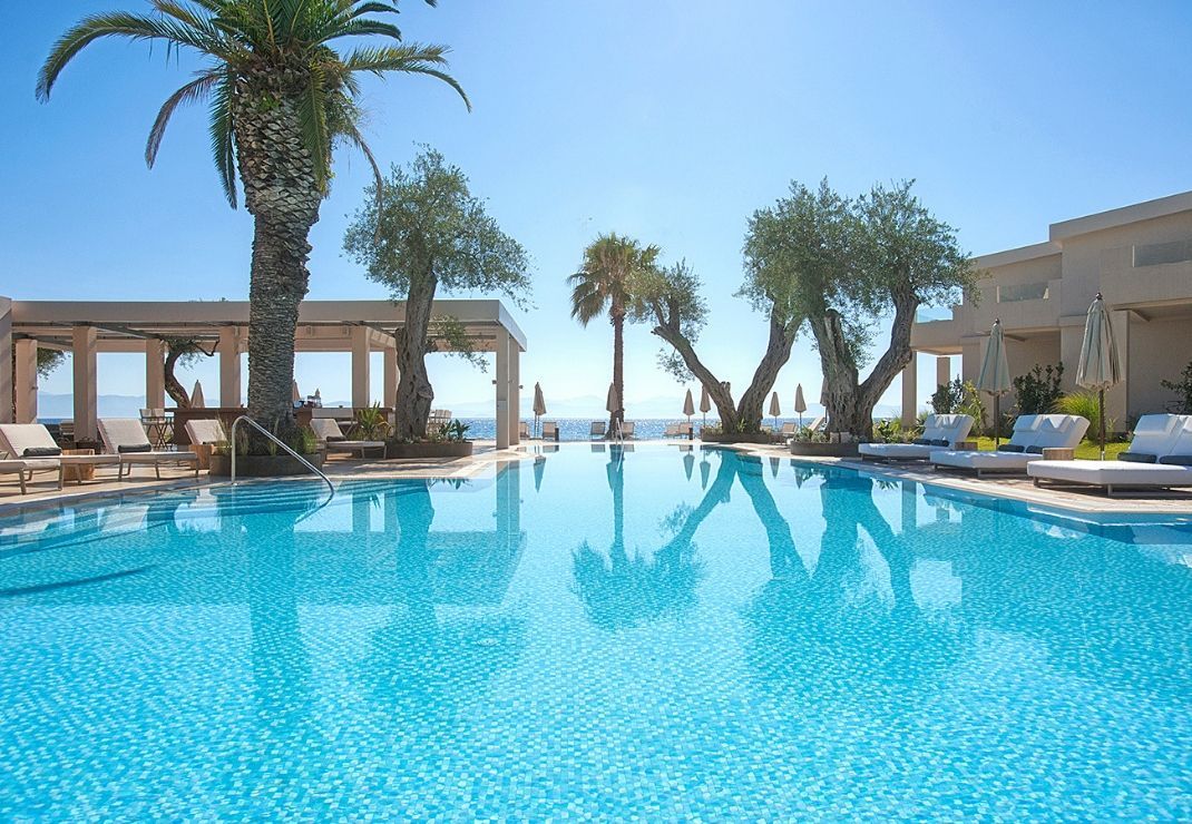 view from inside the pool surrounded by blue water