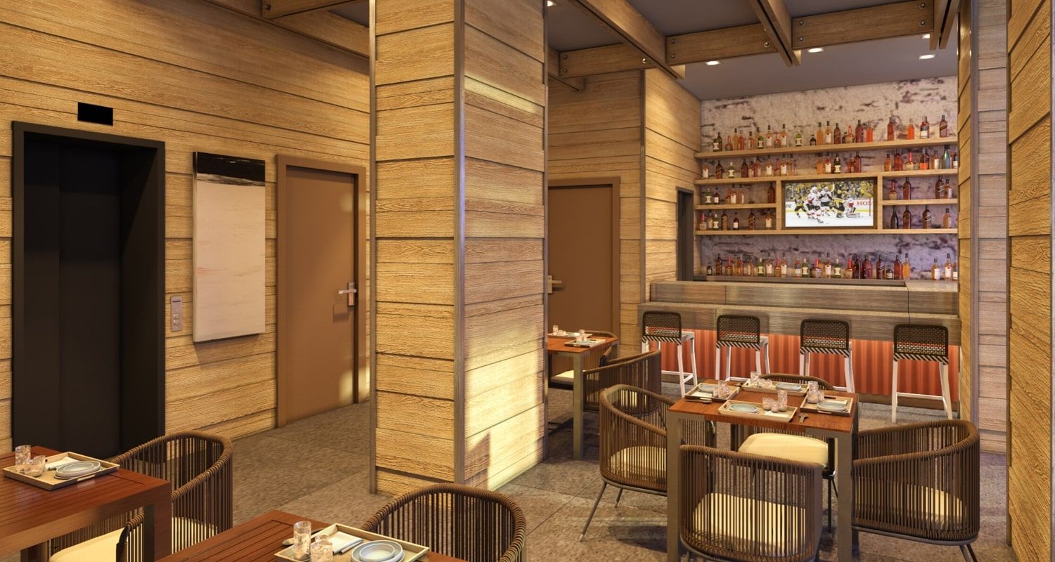 indoor bar and dining space