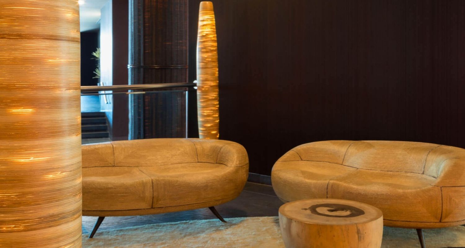 brown sofa seating area