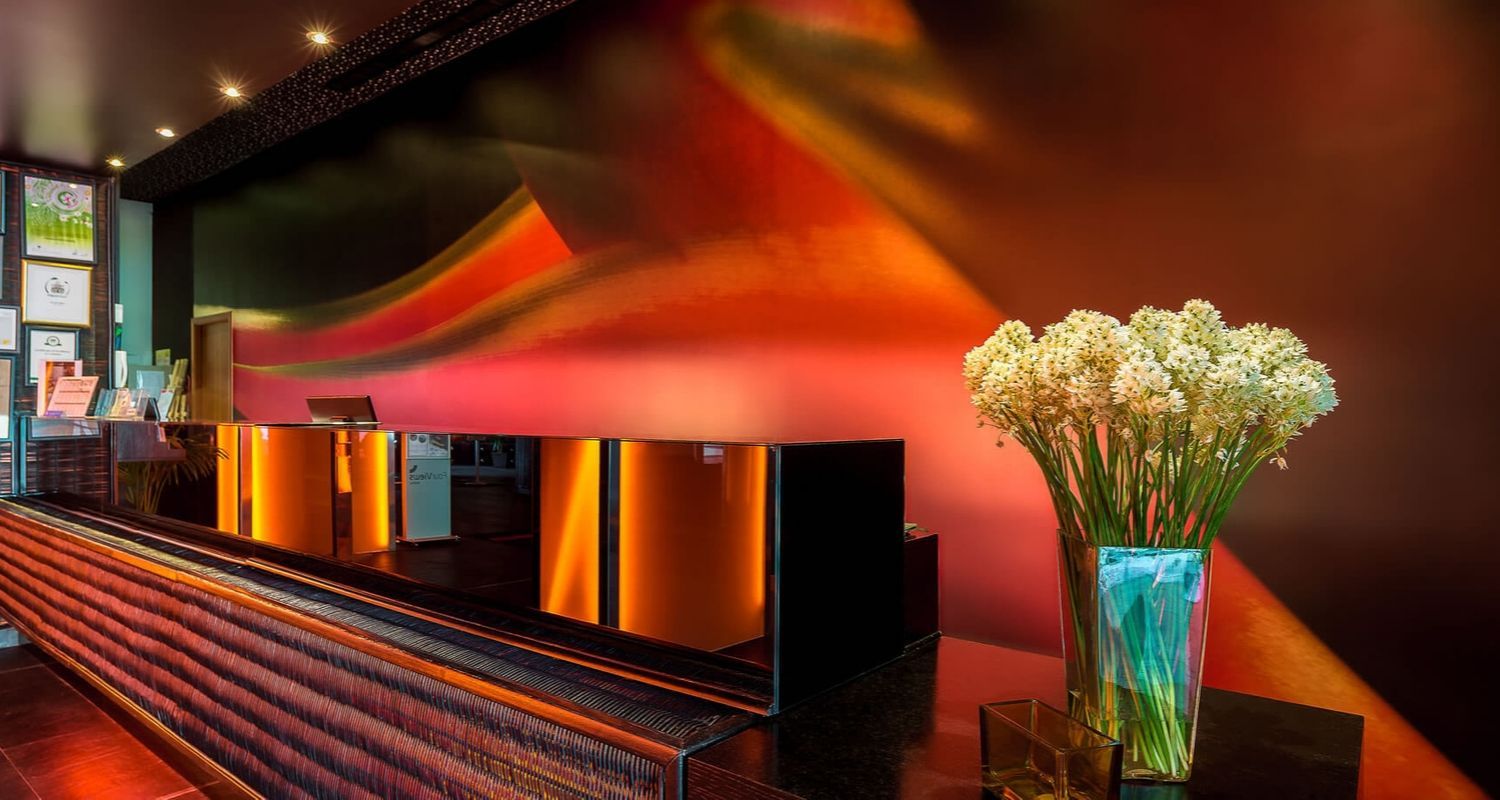 the reception area where you'll be checking in