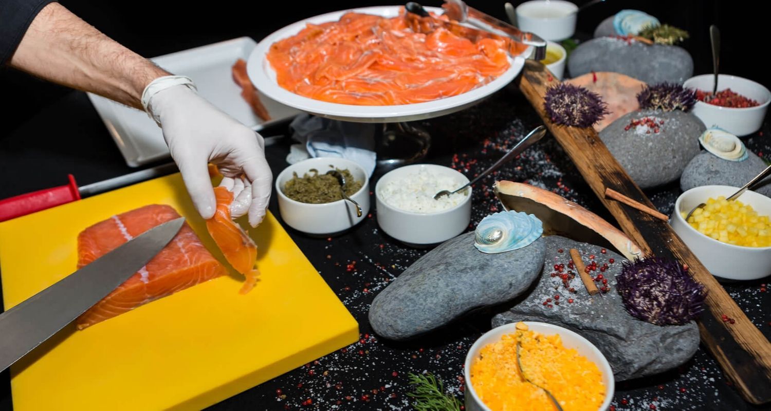 chef preparing seafood for consumption