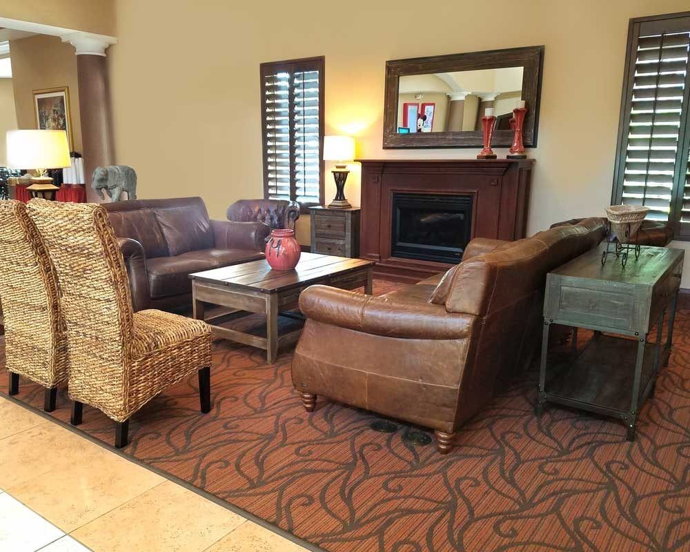 comfy chairs in the lobby seating area