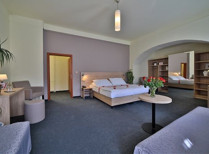 spacious suite with roses scattered around the room