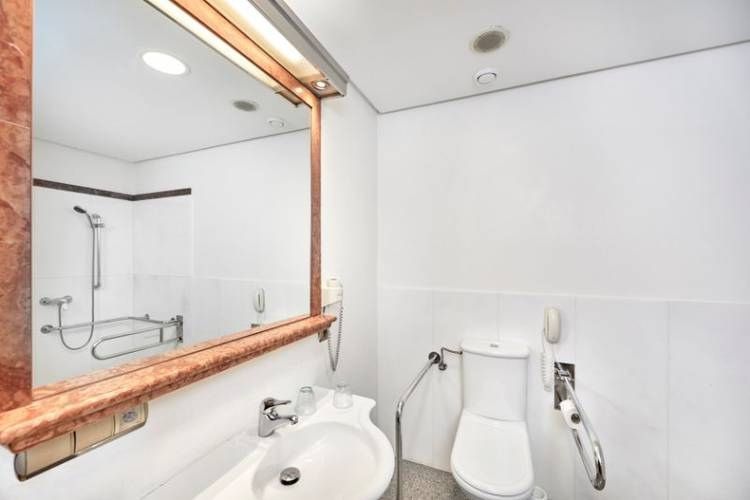 adapted bathroom with grab rails and a wheel-in shower