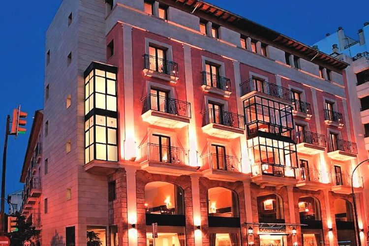 hotel exterior at night