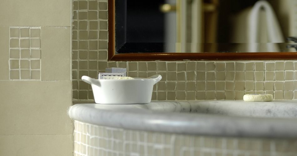 bathroom amenities by the sink