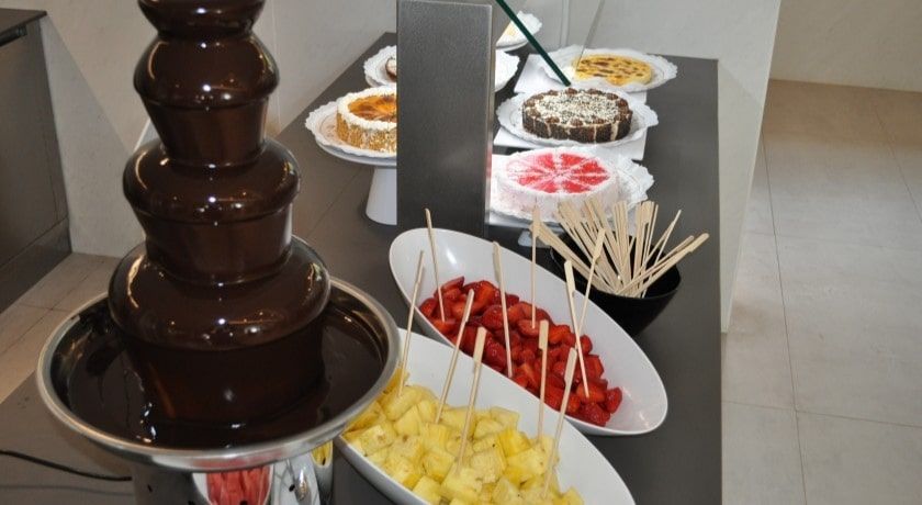 chocolate fountain with cheese skewers
