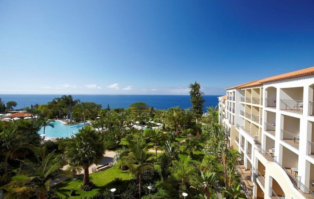 Apartment balconies overlooking the swimming pool