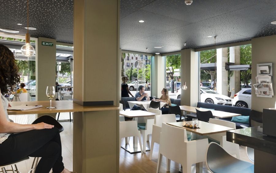 indoor seating area in the hotel cafe