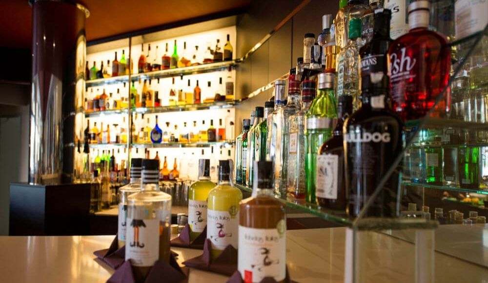 indoor bar fully stocked with alcohol