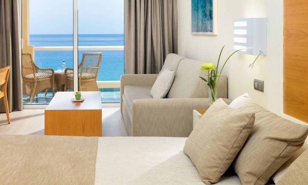 view from the bed looking toward the balcony terrace