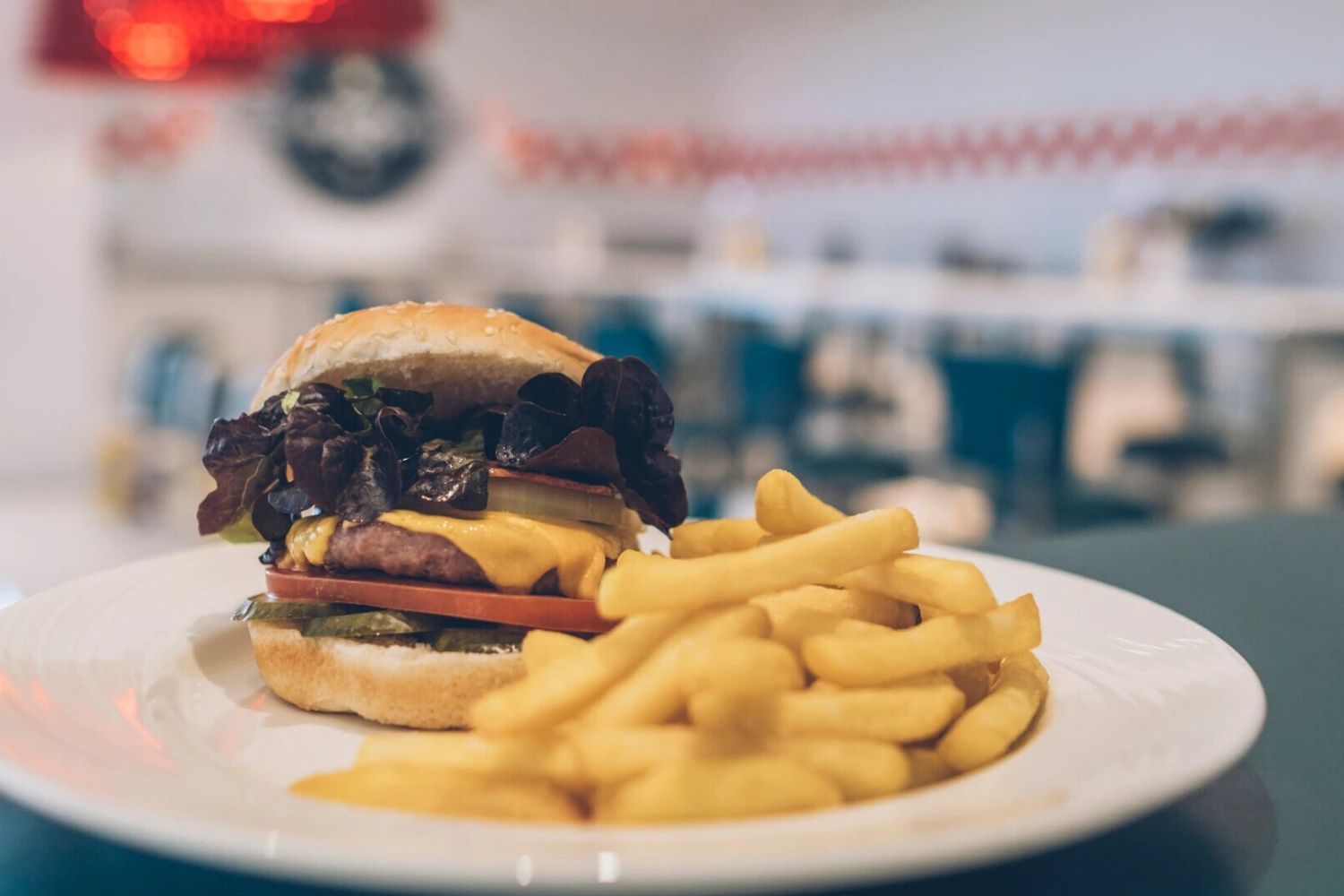 cheeseburger and fries