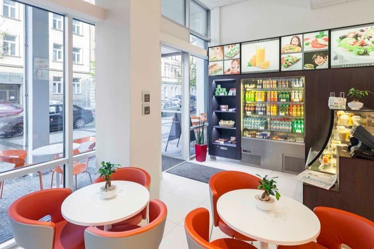 indoor cafe space with vending machines