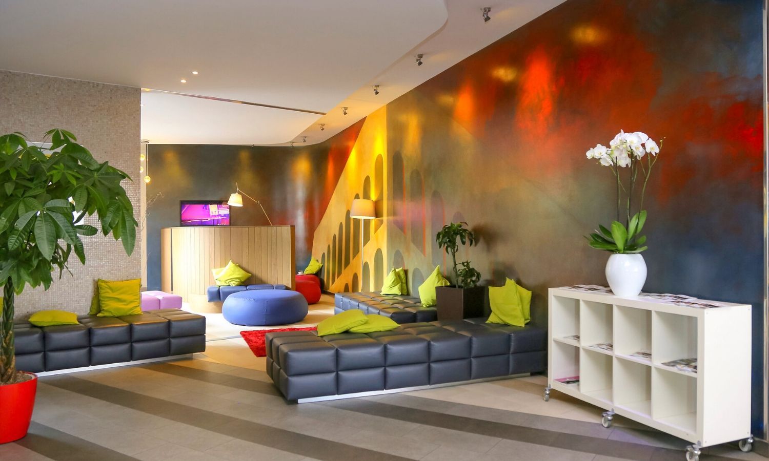 vibrantly lit lounge area