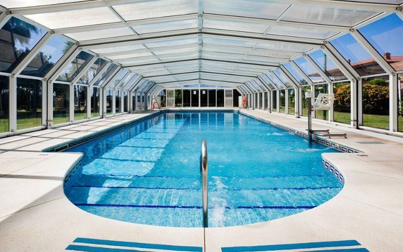indoor swimming pool with a pool hoist