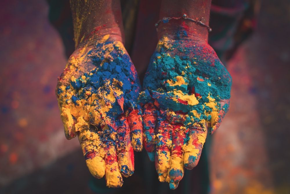 Powdered paint in hand for the Holi Festival