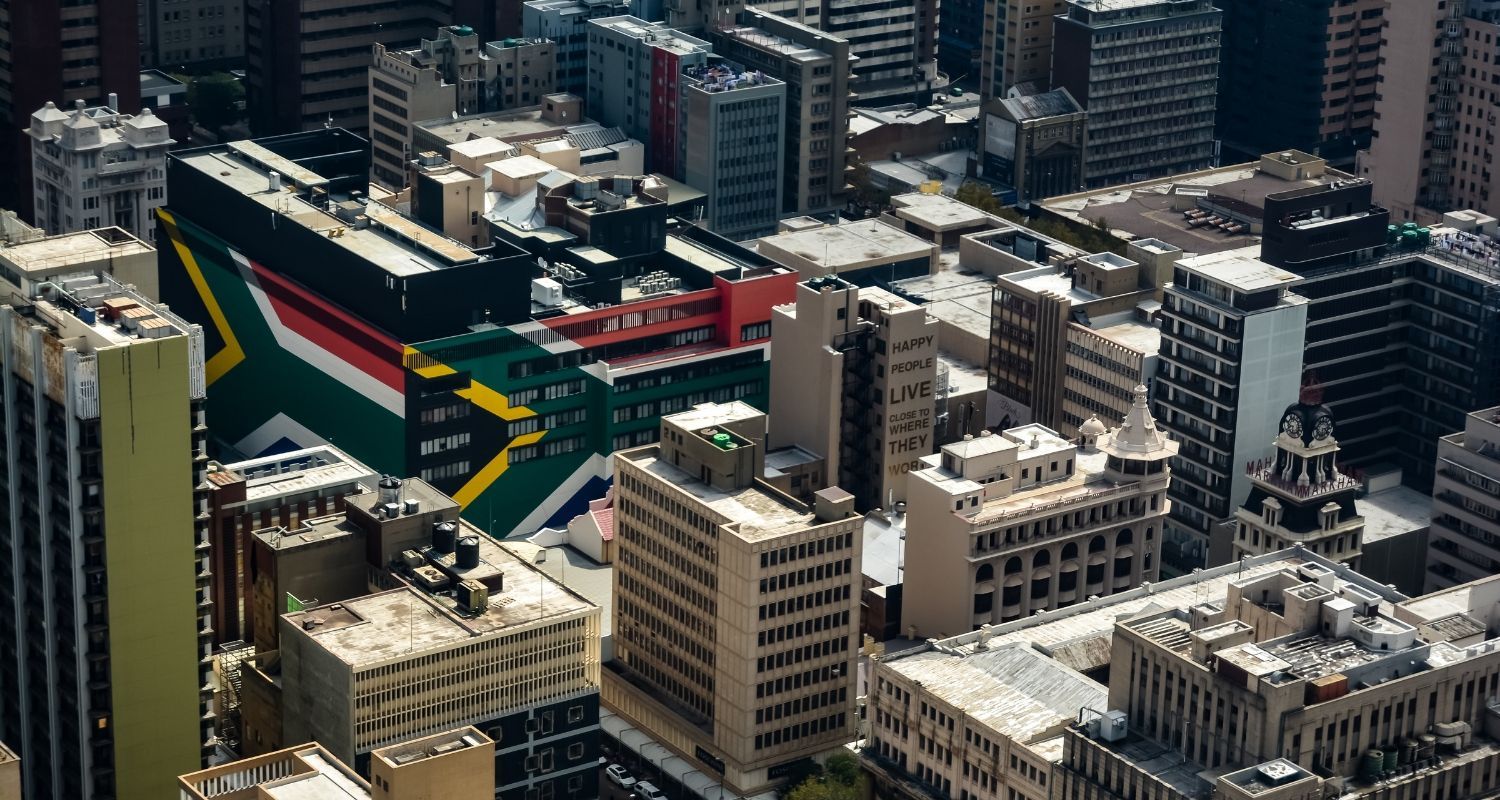 Aerial view of the city's buildings