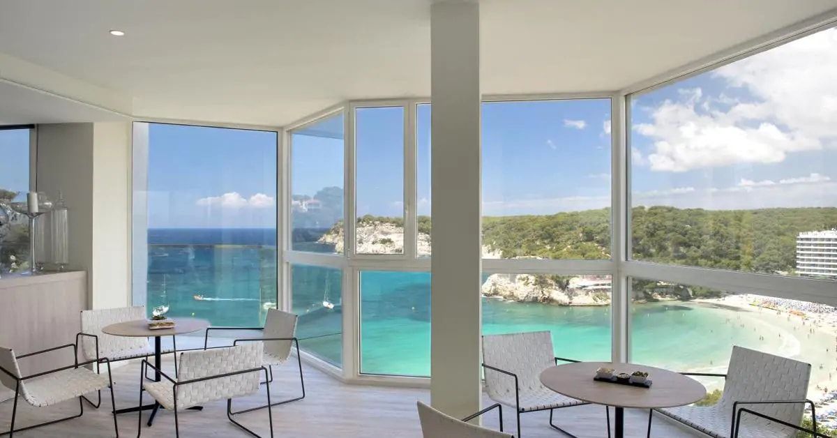 indoor restaurant with view of the turquoise water