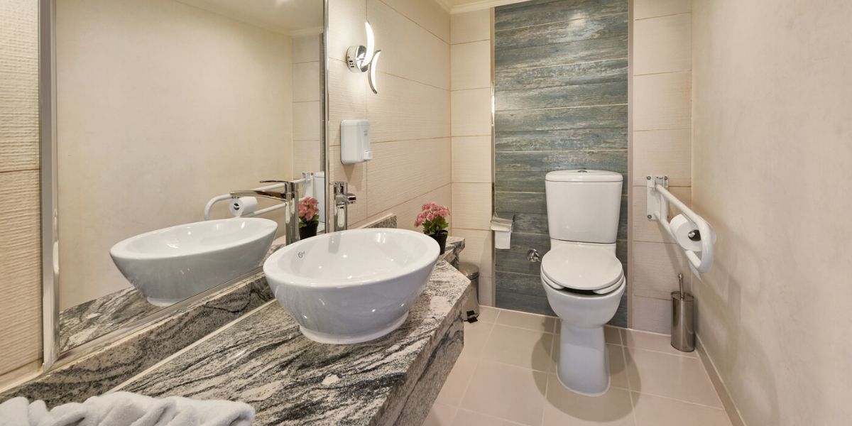 adapted bathroom with grab rails