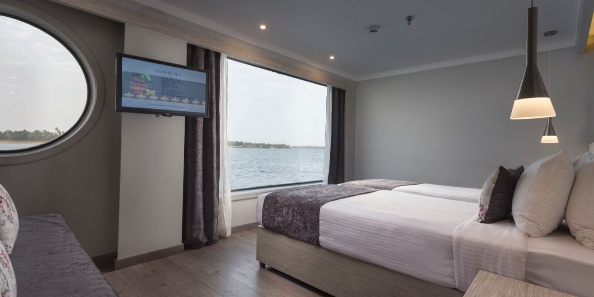 spacious double bedroom with a view
