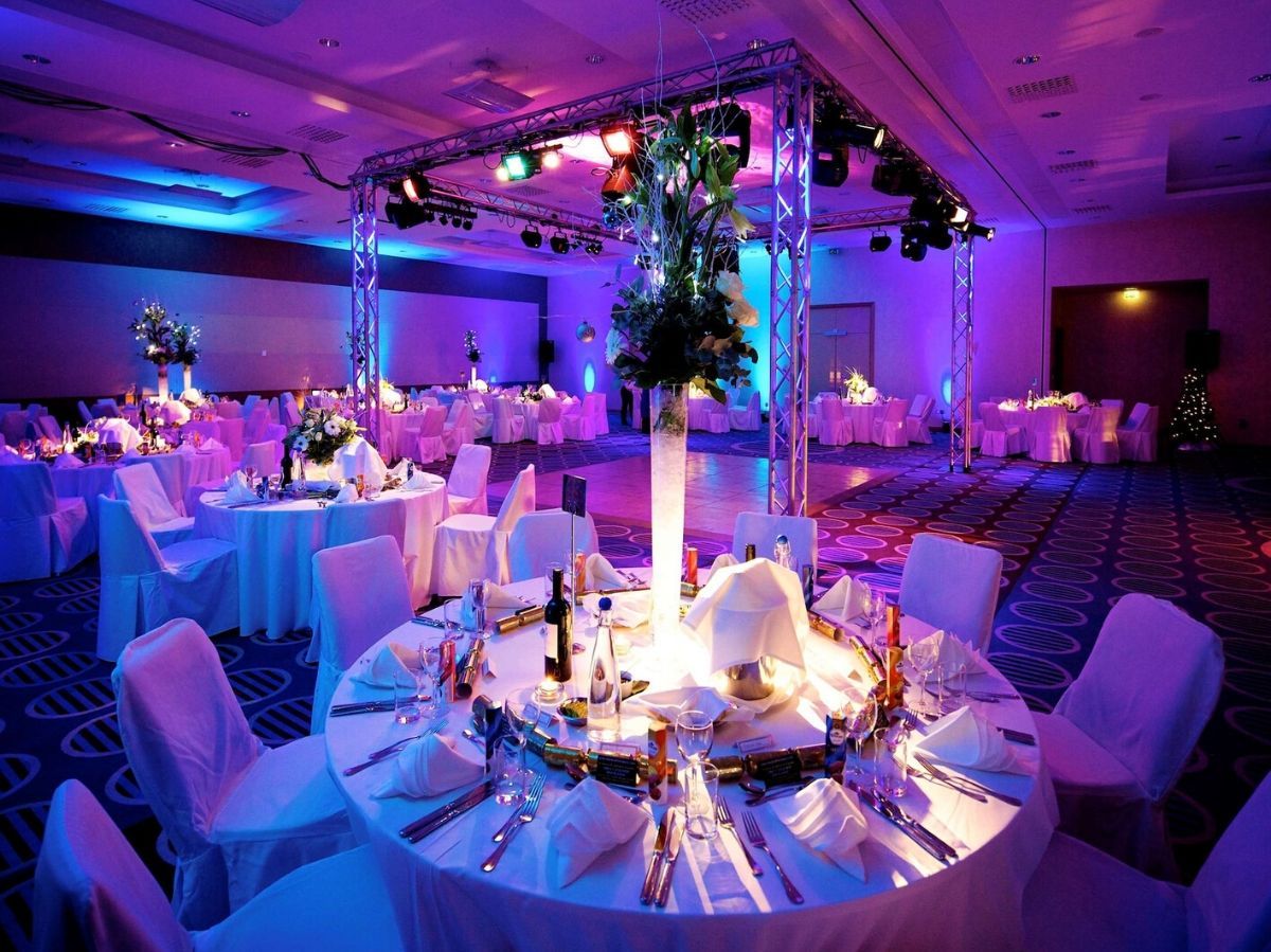 wedding venue with purple lighting