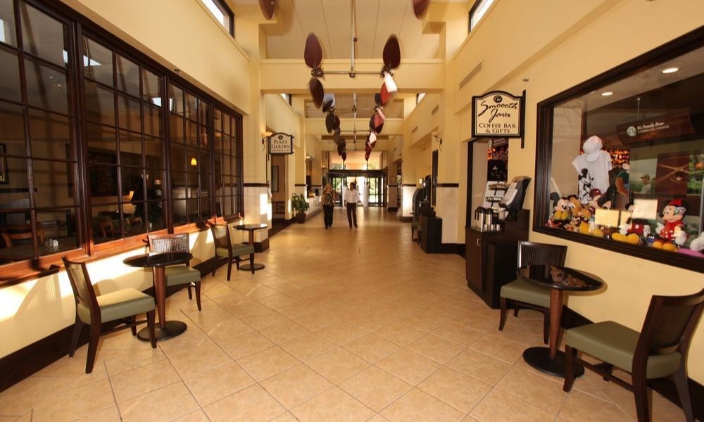 hallway leading to the hotel lobby and past the gift shop