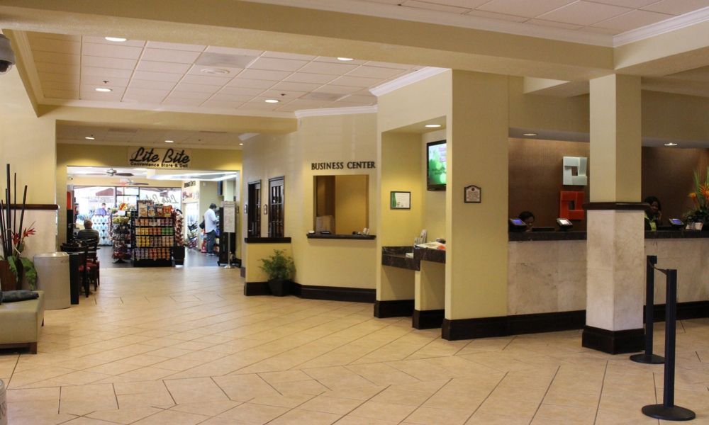 hotel lobby with a business centre and convenience store