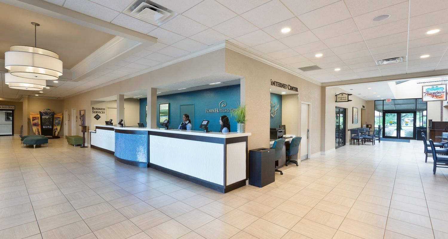 hotel lobby with friendly staff waiting to help