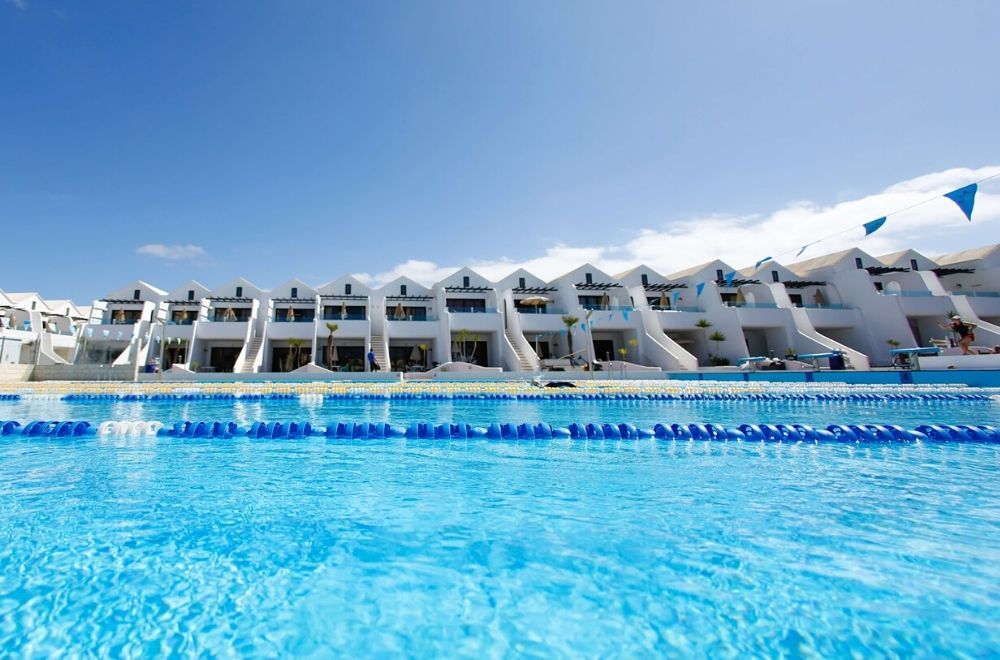 outdoor swimming pool and hotel exterior