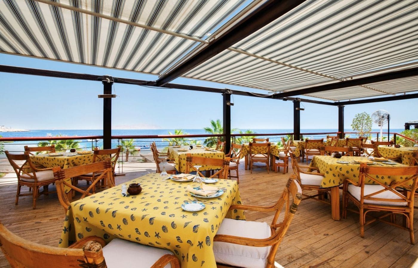 outdoor dining area in the shade