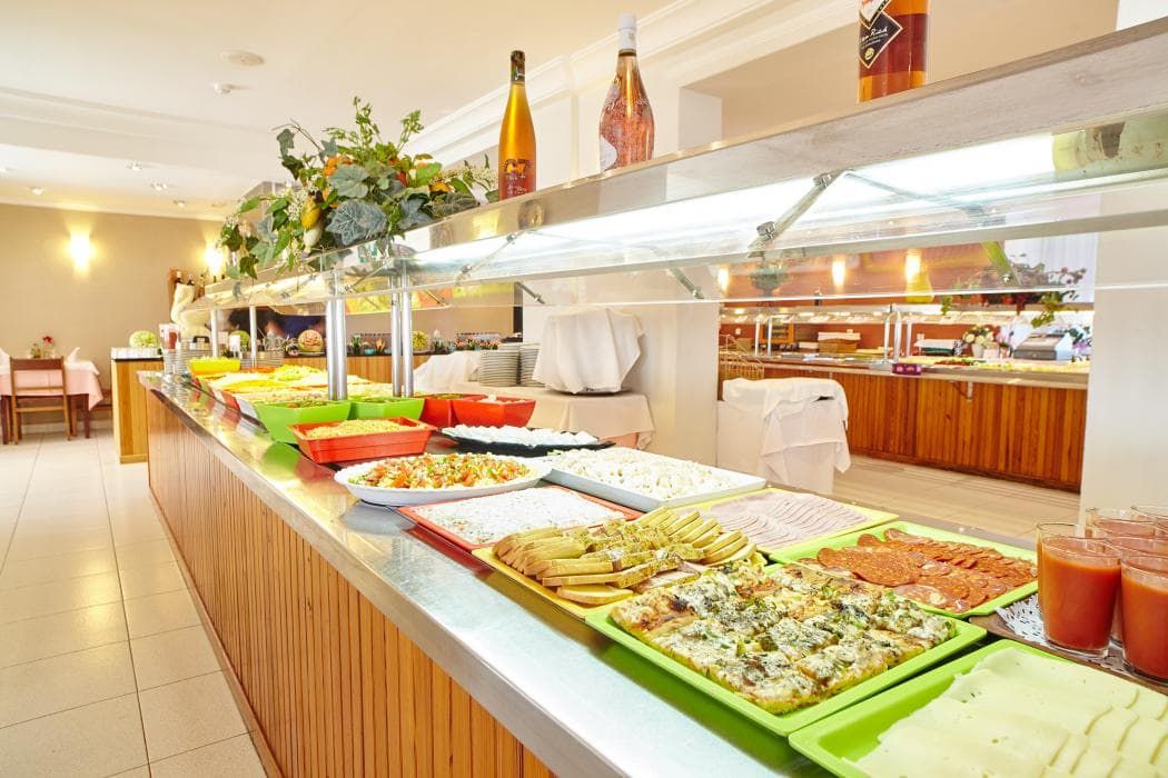 indoor buffet with an assortment of food