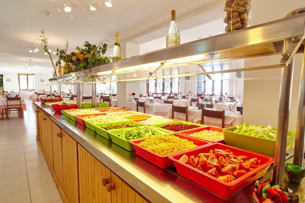 indoor buffet with an assortment of food