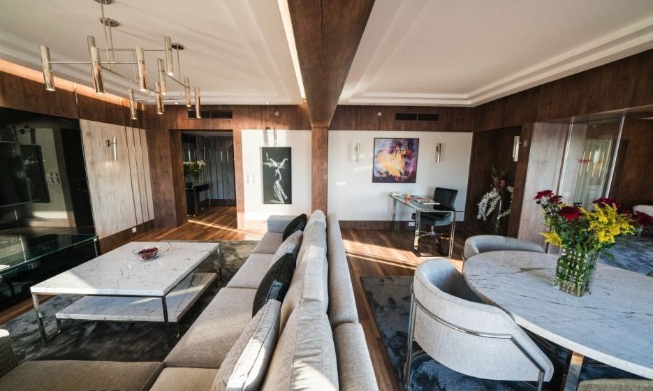 spacious living room in the hotel suite