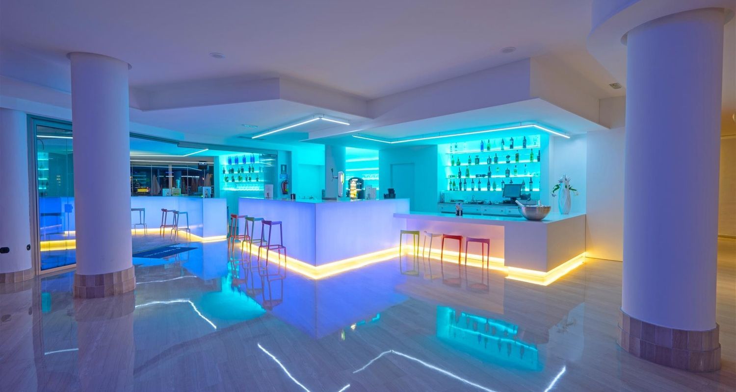 indoor bar with lights to illuminate the area at night