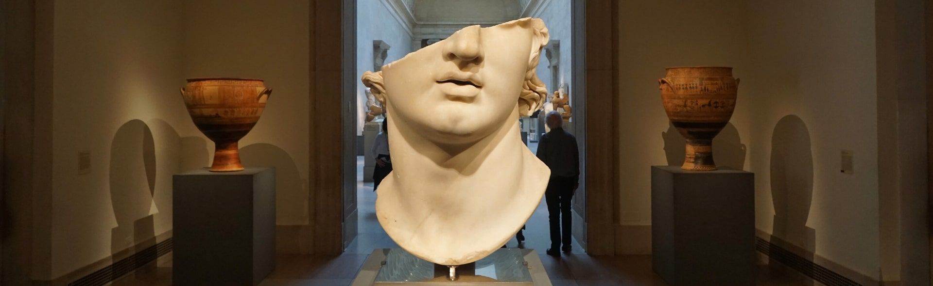 Broken sculpture of a face at the Metropolitan Museum of Art