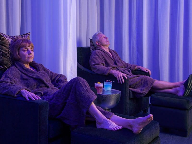 elderly couple relaxing at the spa