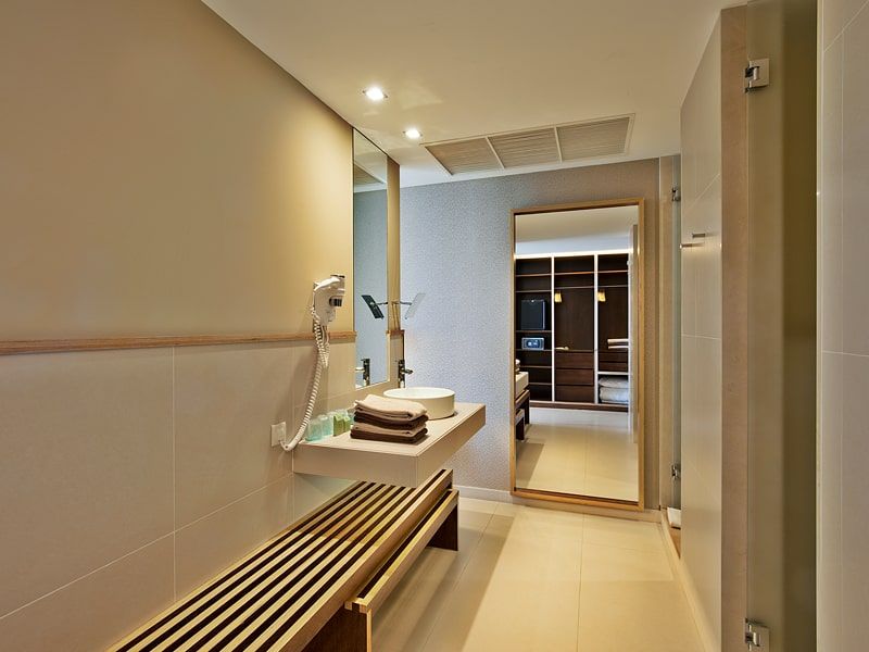 spacious bathroom with dual showers