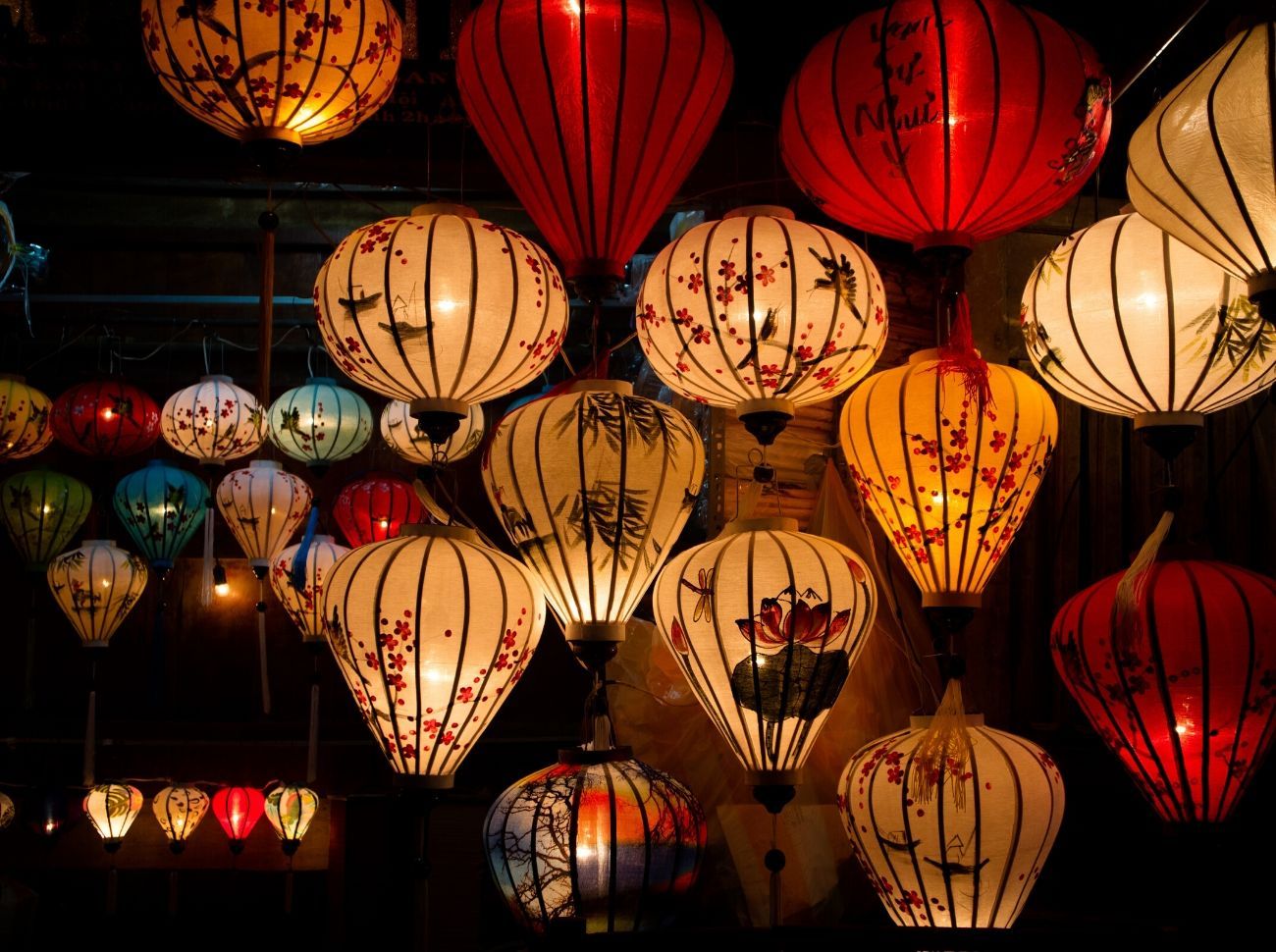 lanterns illuminating in the dark