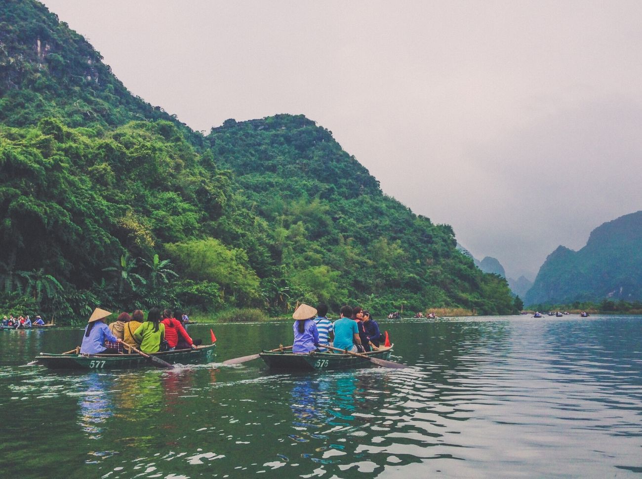 people traveling along the Halong Bay